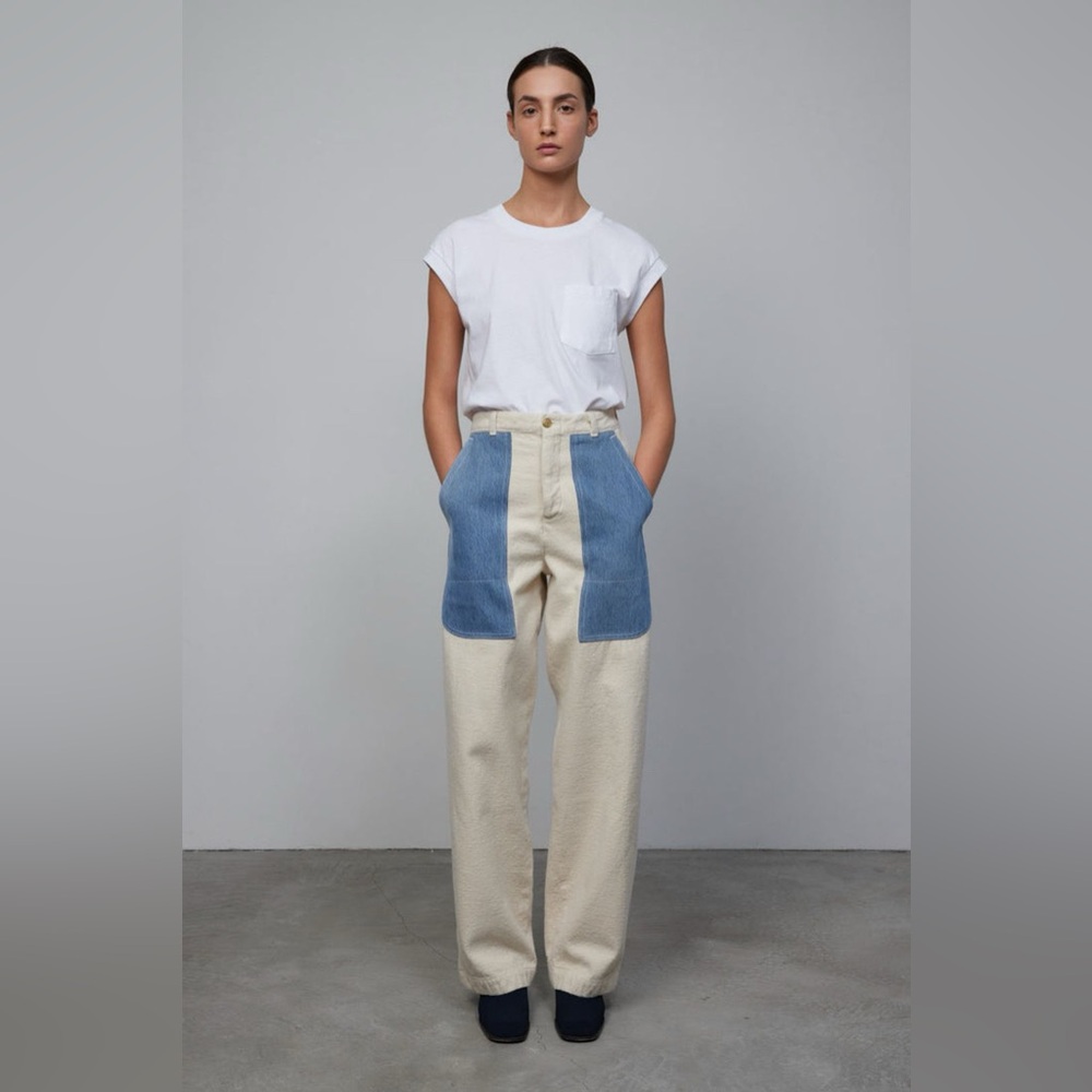 B SIDES Blue and Cream wide Leg Jeans size 24 EUC